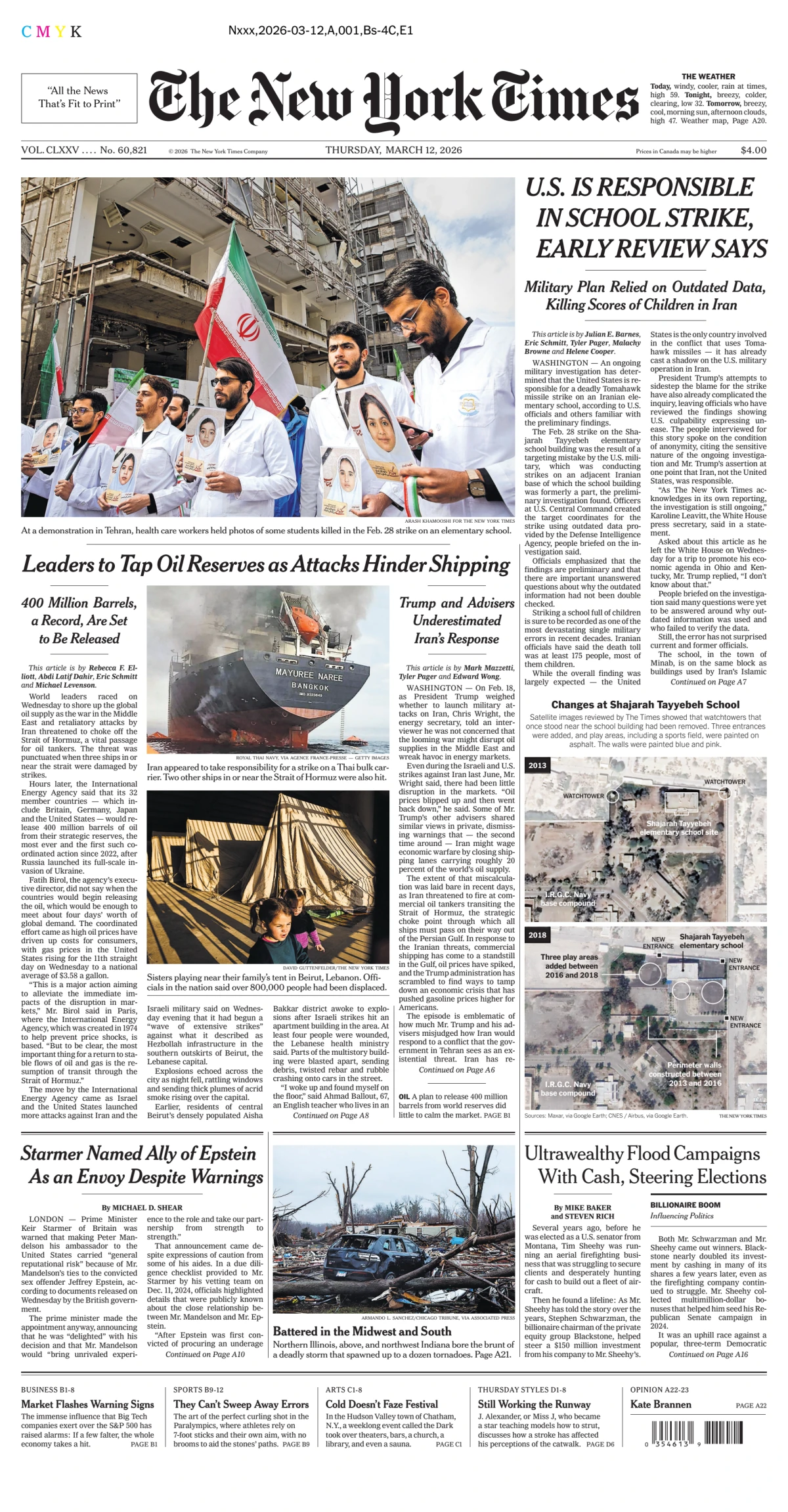 Portada de The New York Times (new York) del jueves, 12 de marzo de 2026