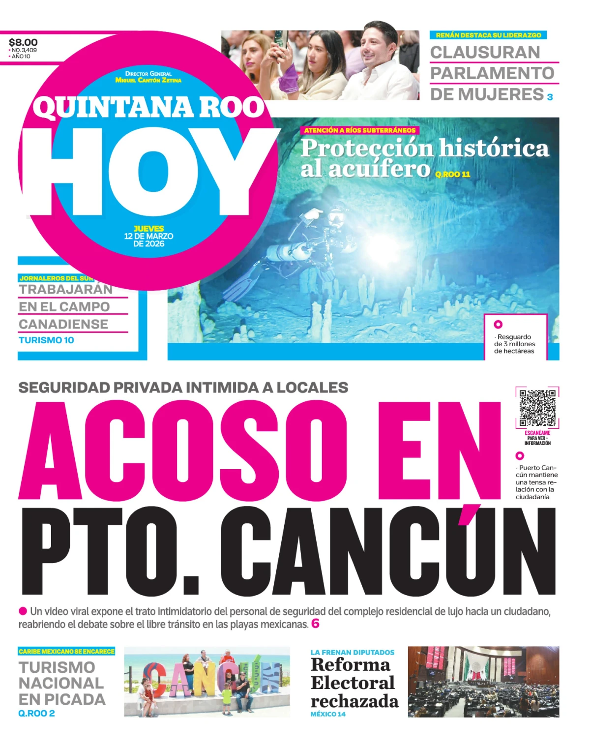 Portada de Quintana Roo Hoy (portada) del jueves, 12 de marzo de 2026