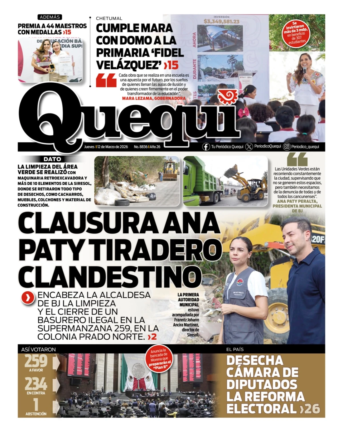 Portada de Quequi del jueves, 12 de marzo de 2026