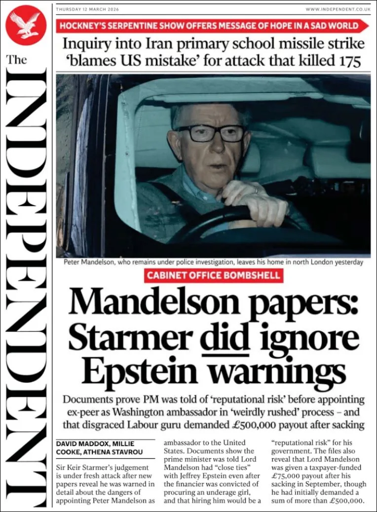 Portada de The Independent del jueves, 12 de marzo de 2026