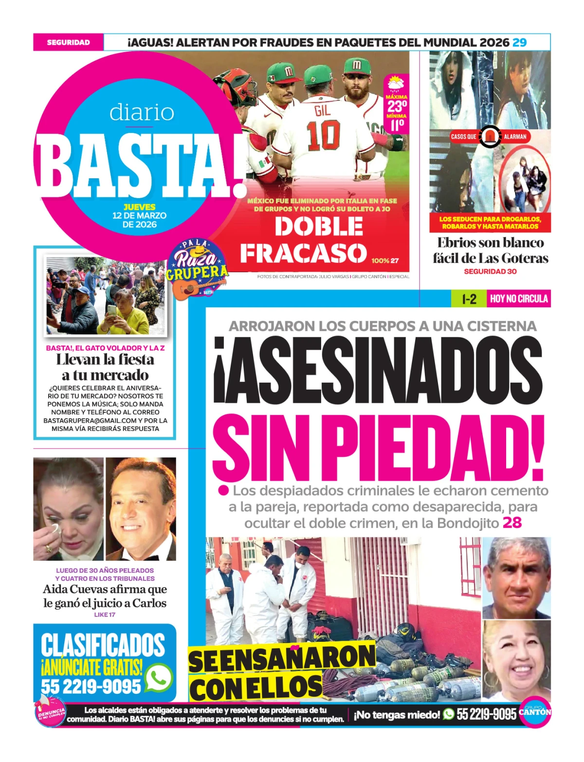 Portada de Basta! (contraportada) del jueves, 12 de marzo de 2026