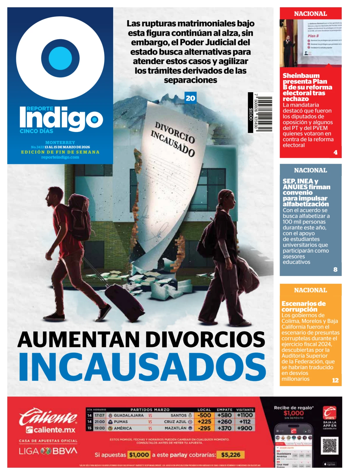Portada de Reporte Indigo Monterrey del viernes, 13 de marzo de 2026