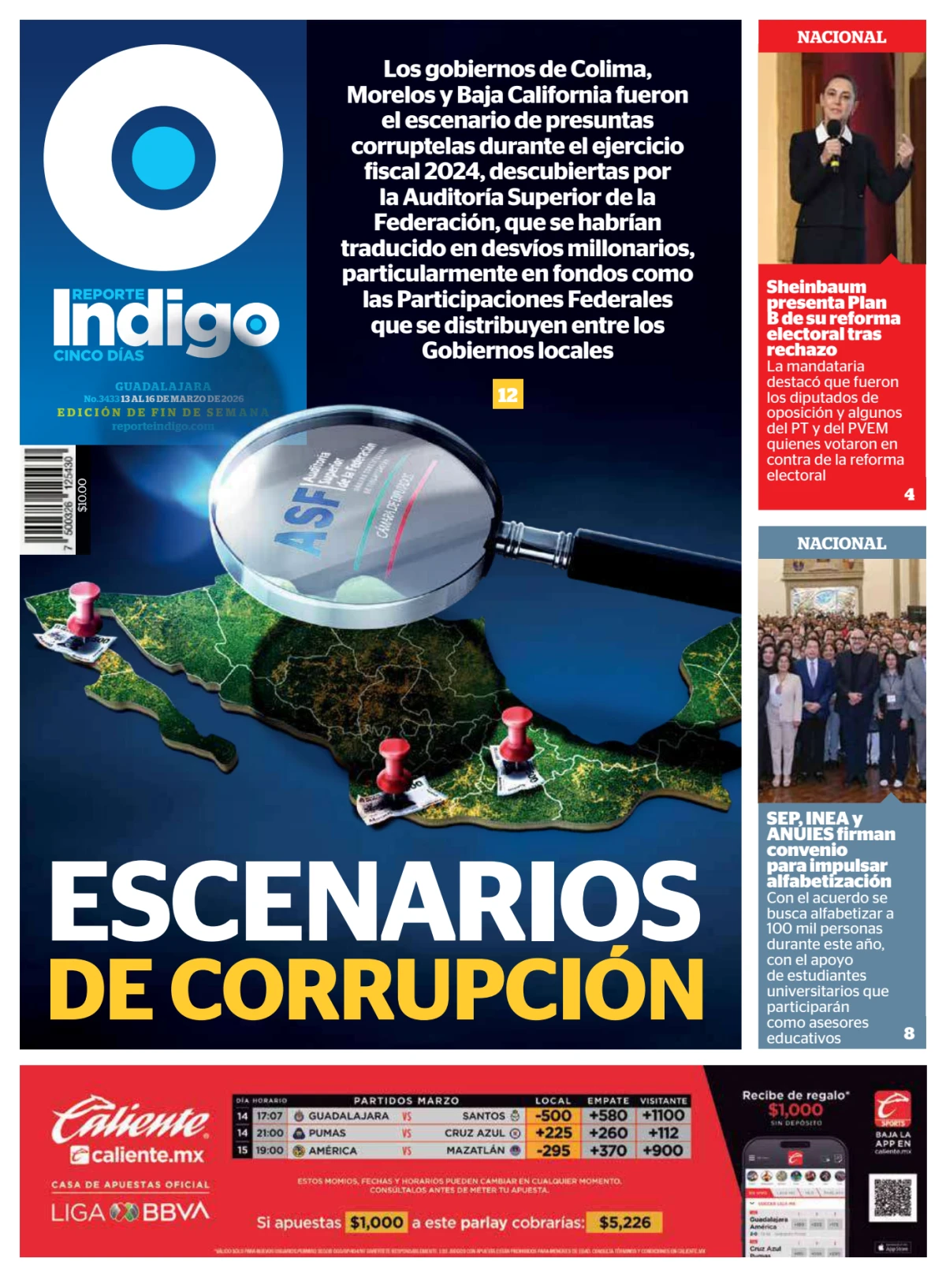 Portada de Reporte Indigo Guadalajara del viernes, 13 de marzo de 2026
