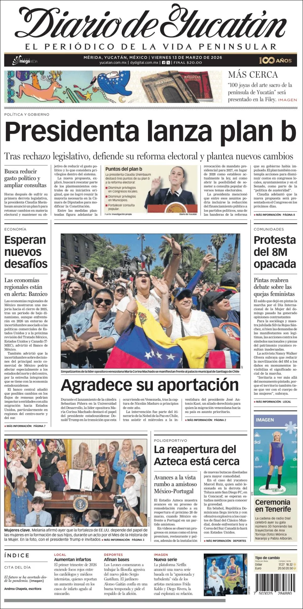 Portada de Diario de Yucatán del viernes, 13 de marzo de 2026