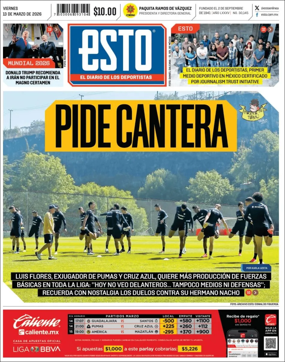 Portada de Esto del viernes, 13 de marzo de 2026