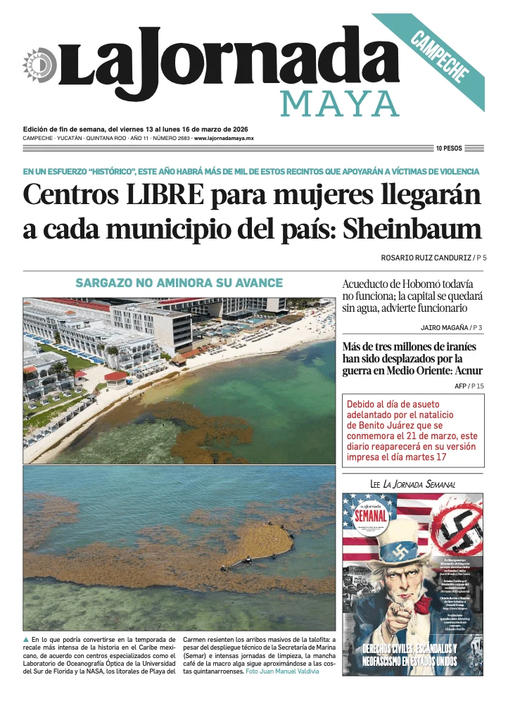 Portada de La Jornada Maya Campeche del viernes, 13 de marzo de 2026