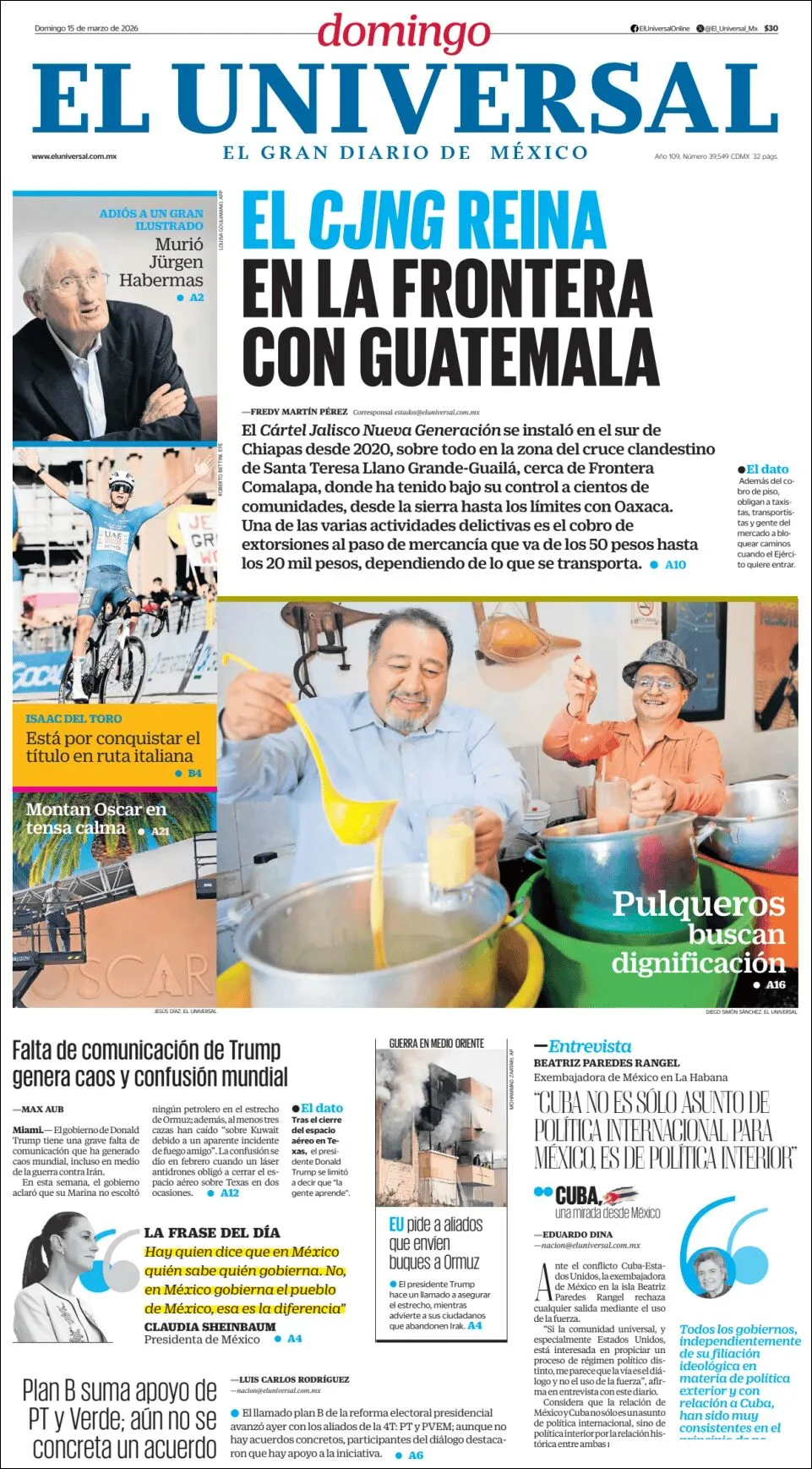 Portada de El Universal