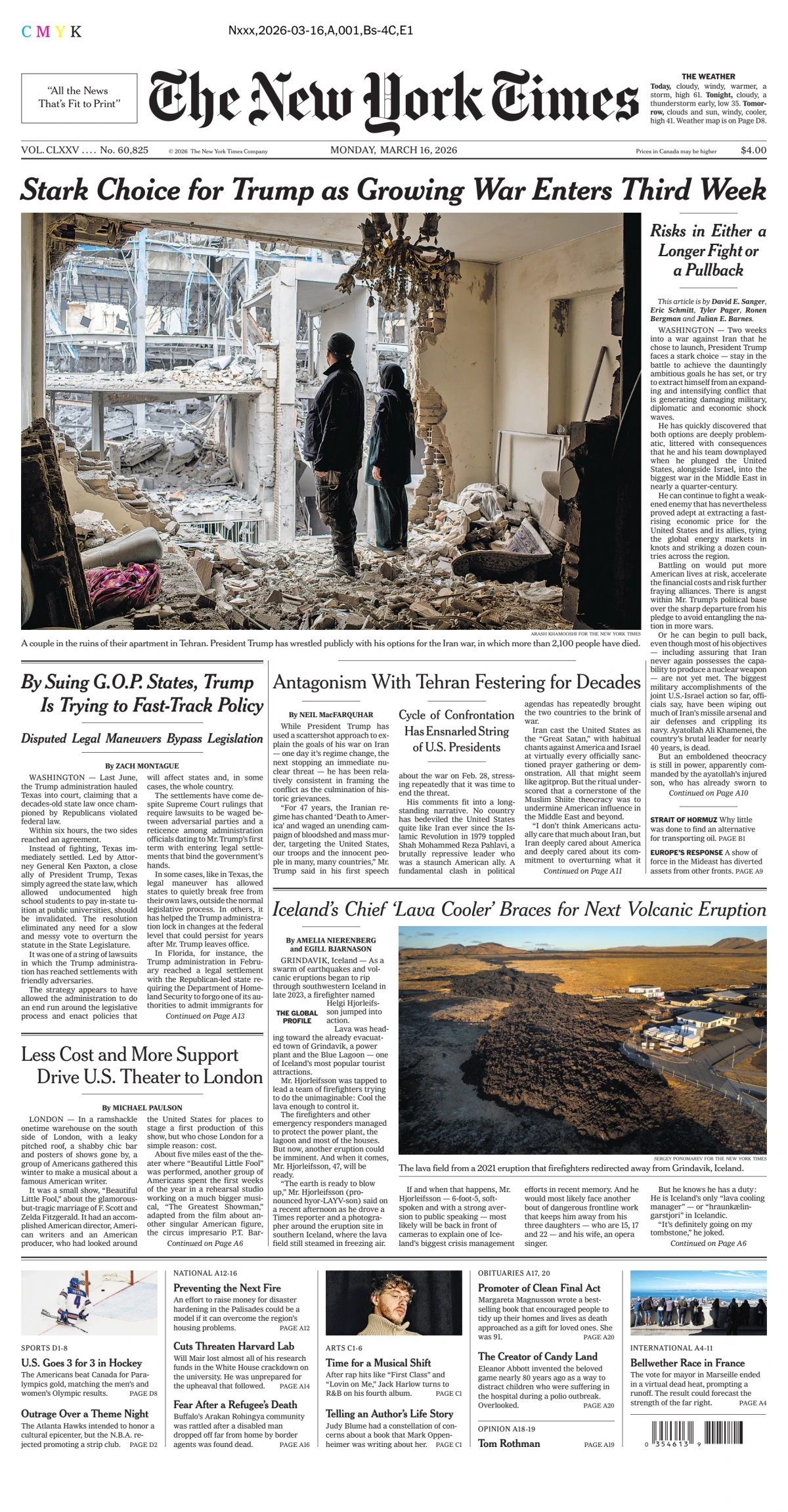 Portada de The New York Times (new York) del lunes, 16 de marzo de 2026