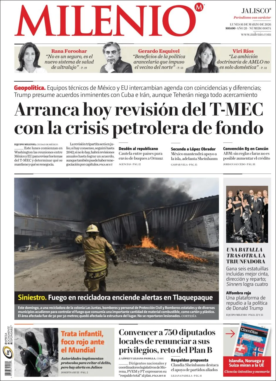 Portada de Milenio Jalisco del lunes, 16 de marzo de 2026