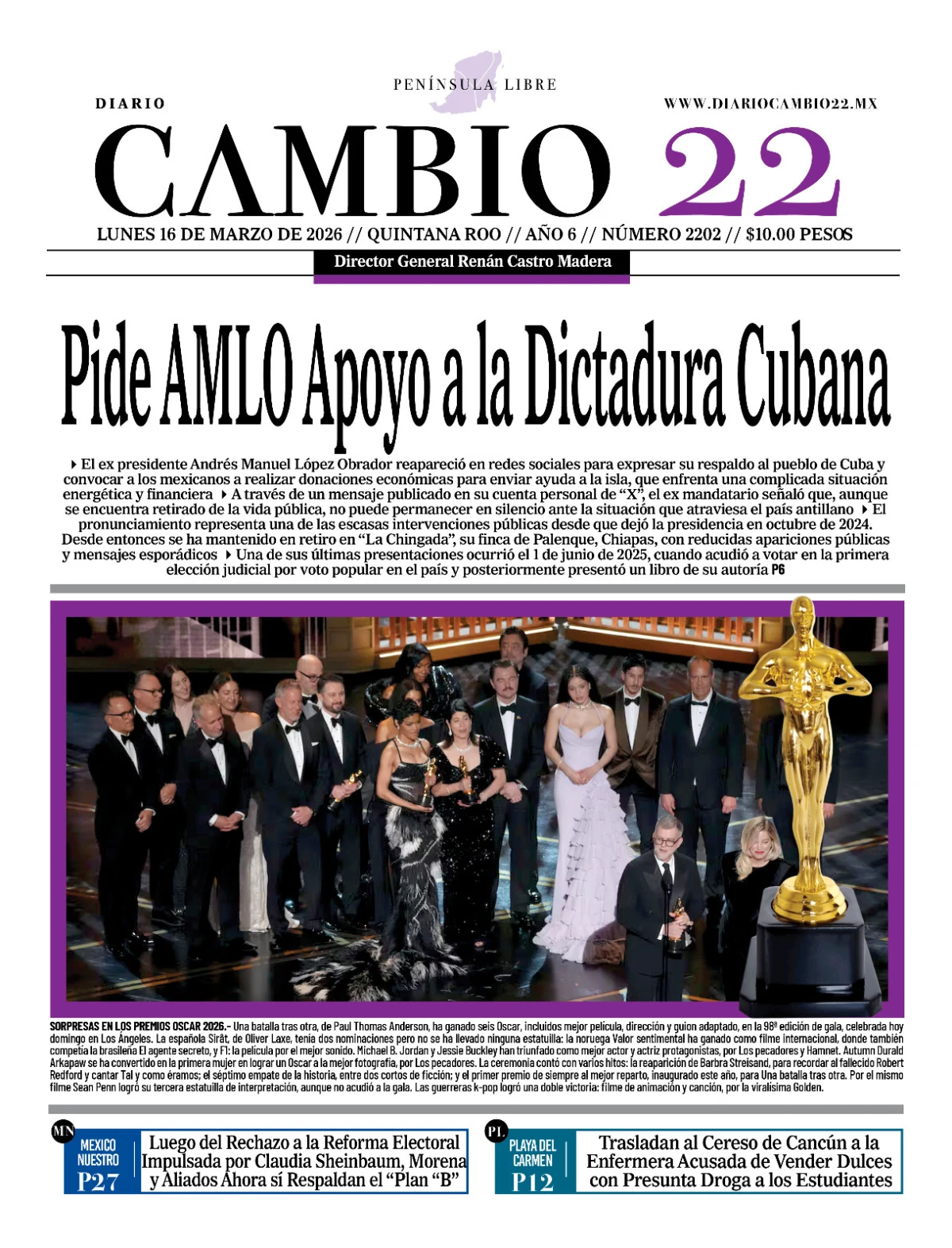 Portada de Diario Cambio 22 (portada)