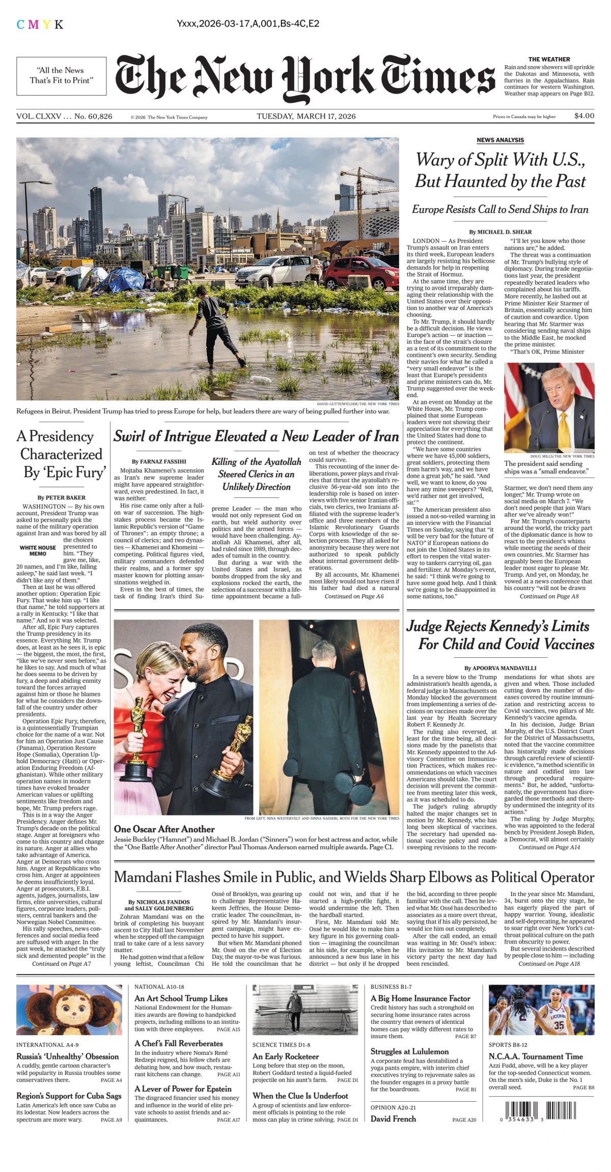 Portada de The New York Times (national) del martes, 17 de marzo de 2026