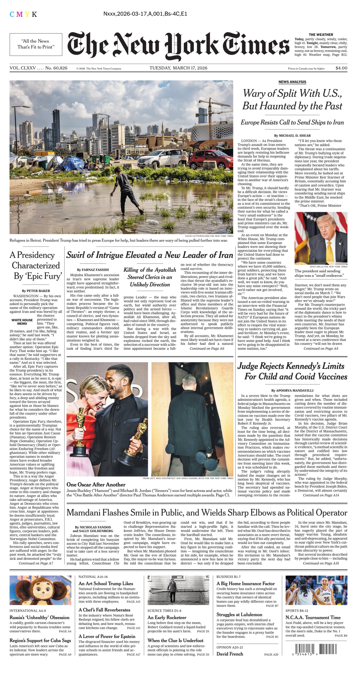 Portada de The New York Times (new York) del martes, 17 de marzo de 2026