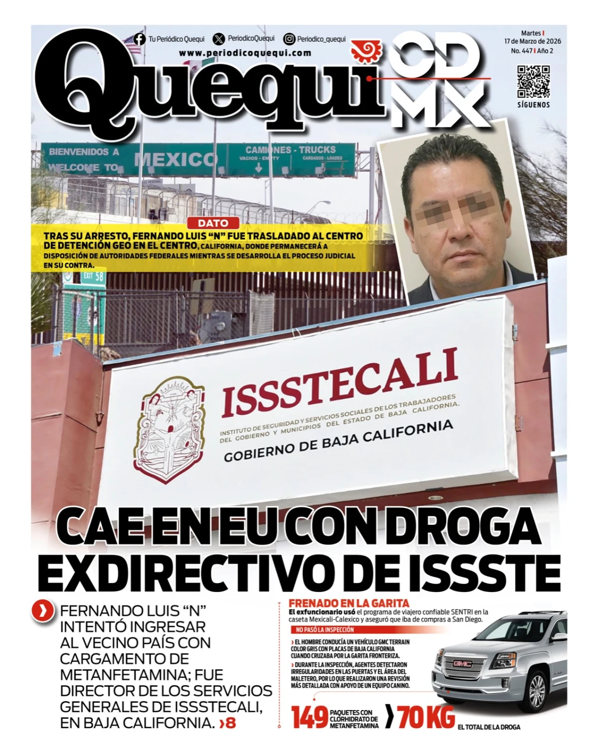 Portada de Quequi CDMX del martes, 17 de marzo de 2026