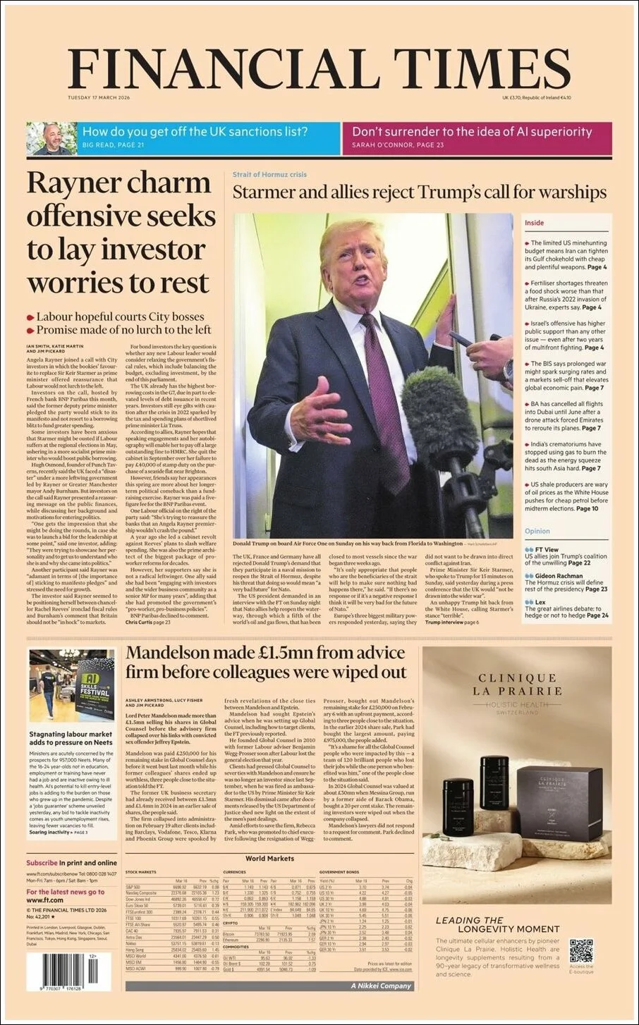 Portada de Financial Times del martes, 17 de marzo de 2026