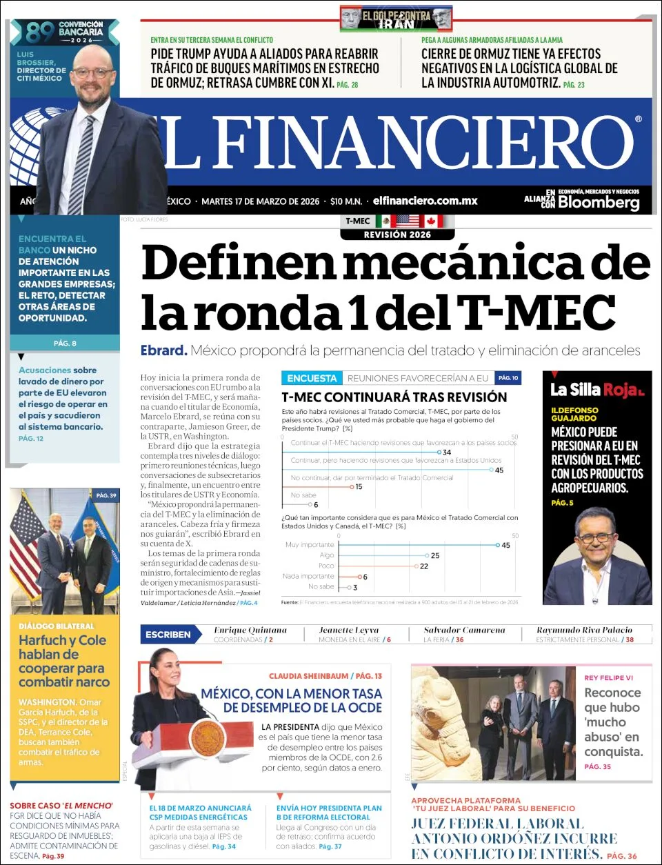 Portada de El Financiero del martes, 17 de marzo de 2026