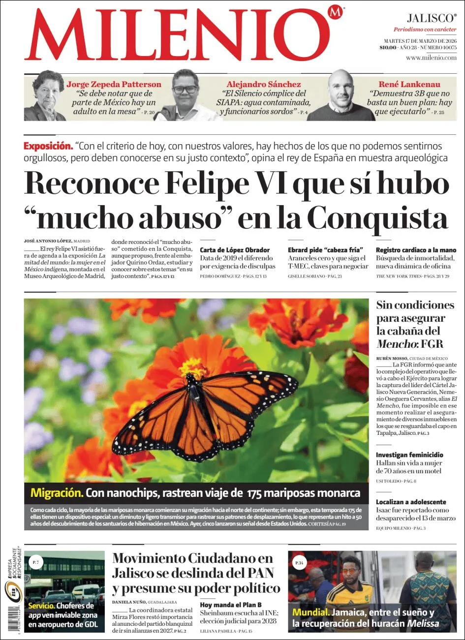 Portada de Milenio Jalisco del martes, 17 de marzo de 2026