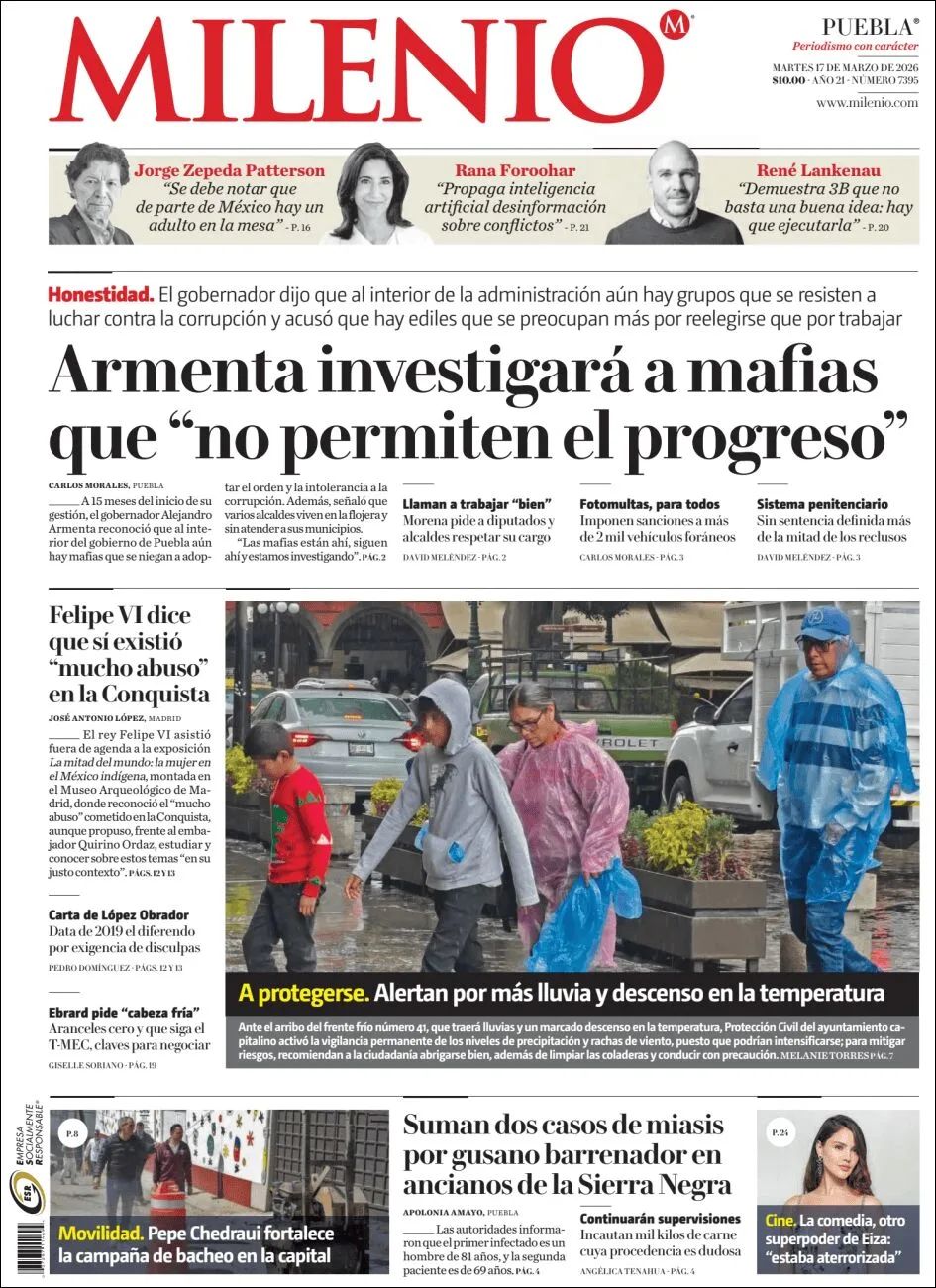 Portada de Milenio Puebla del martes, 17 de marzo de 2026