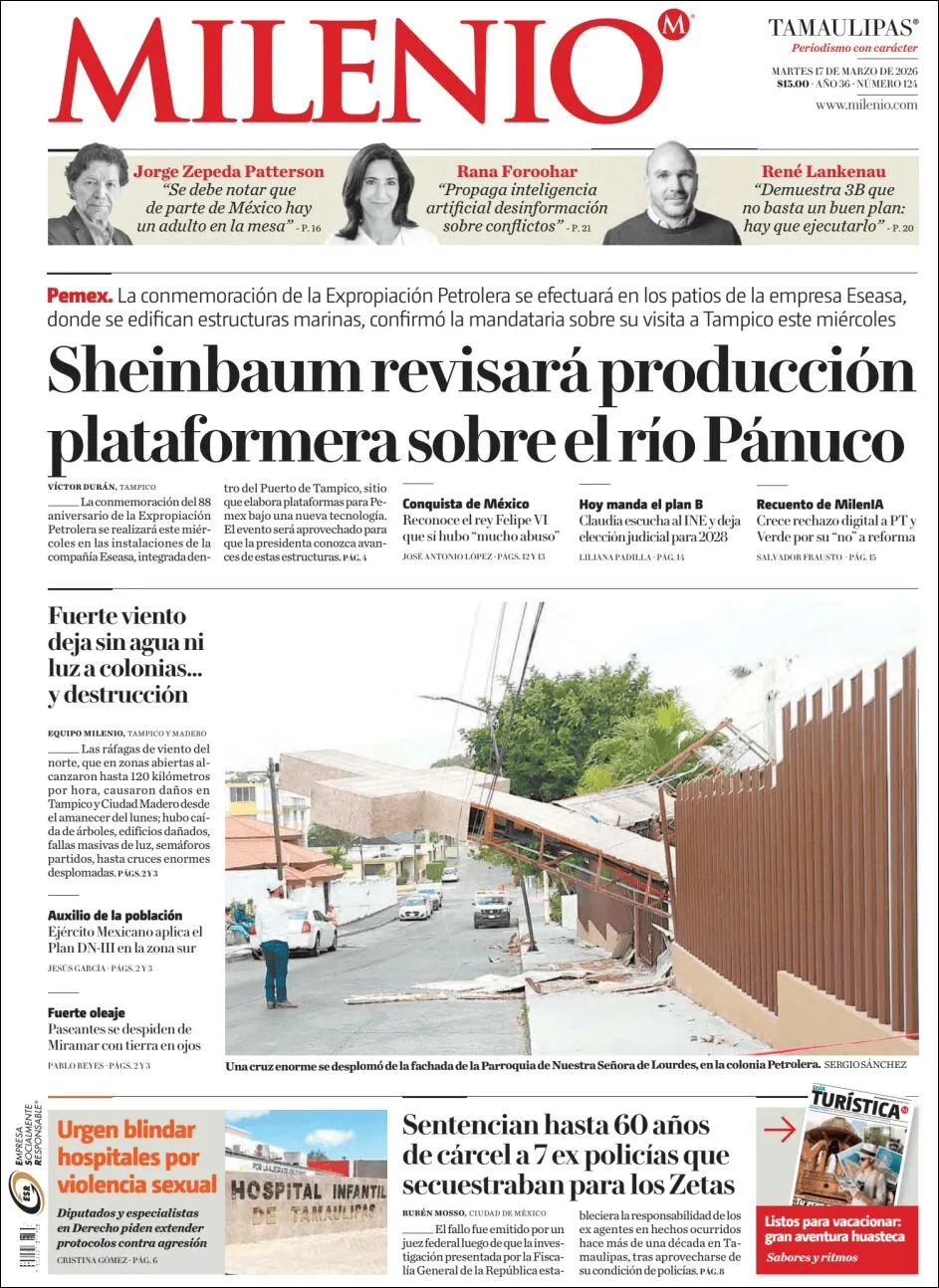 Portada de Milenio Tamaulipas del martes, 17 de marzo de 2026