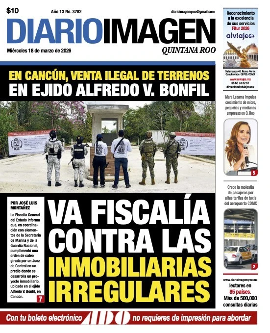 Portada de Diario Imagen Quintana Roo del miércoles, 18 de marzo de 2026