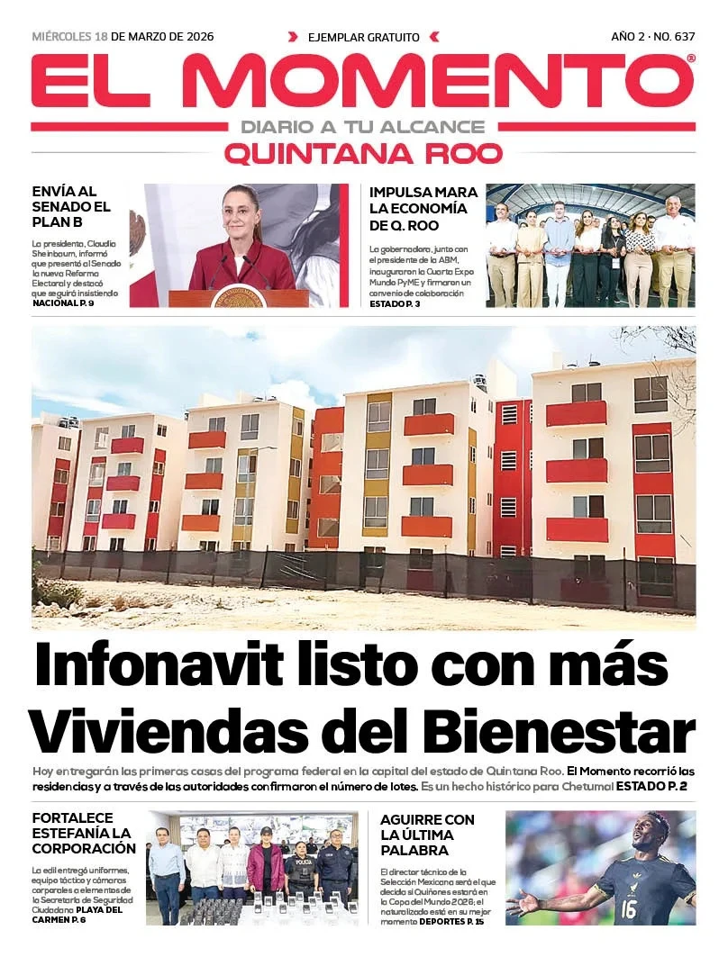 Portada de El Momento Quintana Roo del miércoles, 18 de marzo de 2026