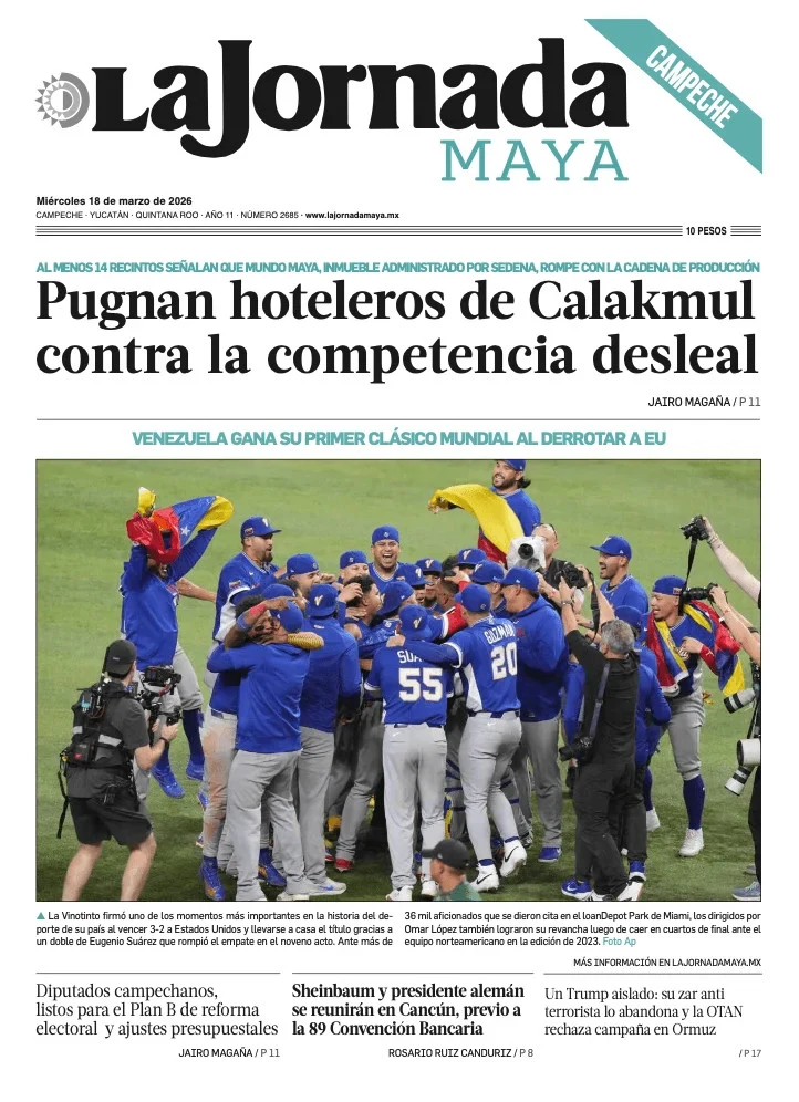 Portada de La Jornada Maya Campeche del miércoles, 18 de marzo de 2026