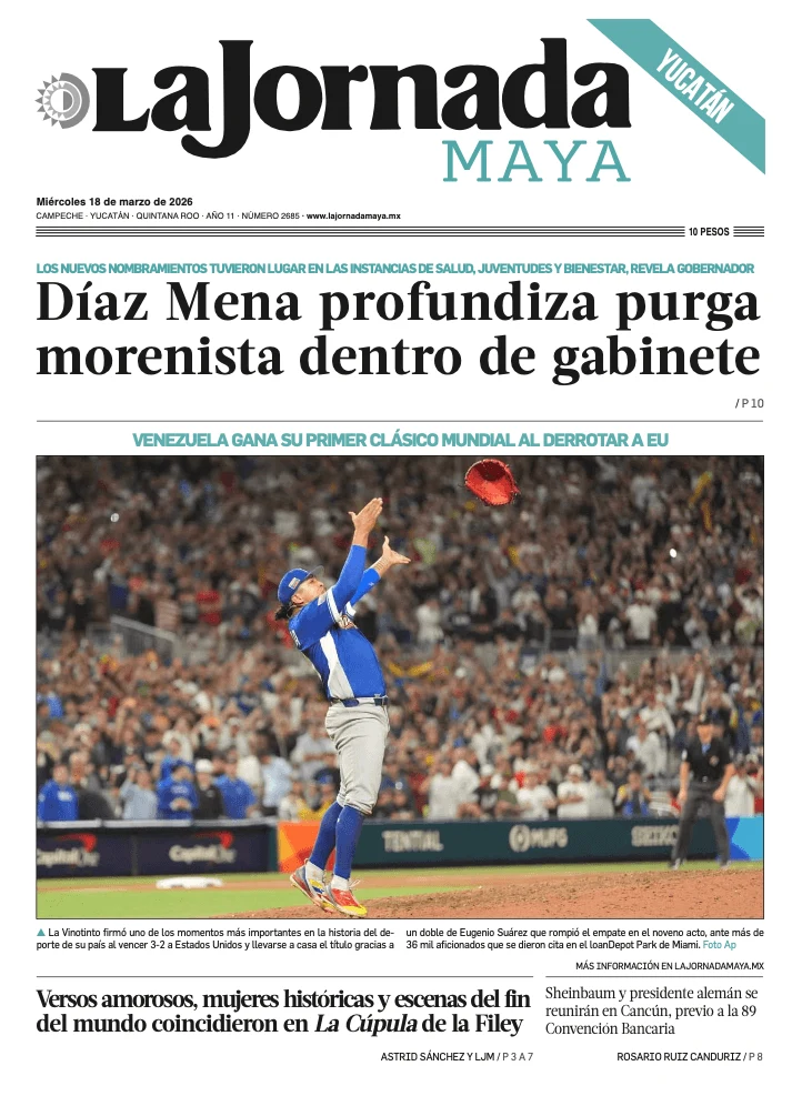 Portada de La Jornada Maya Yucatán del miércoles, 18 de marzo de 2026