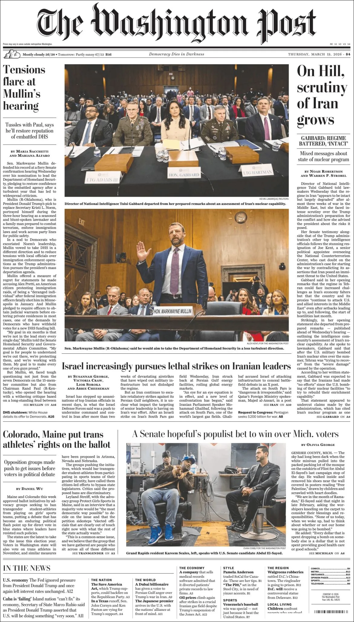 Portada de The Washington Post del jueves, 19 de marzo de 2026