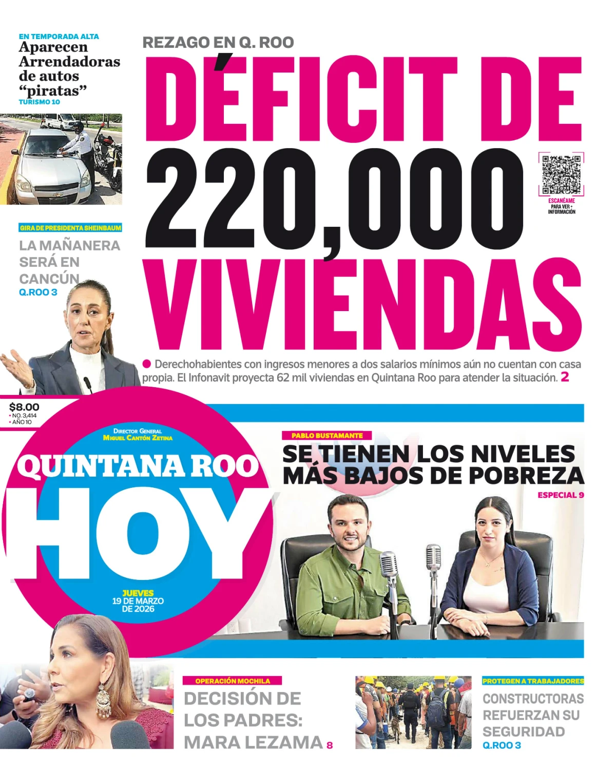 Portada de Quintana Roo Hoy (portada) del jueves, 19 de marzo de 2026