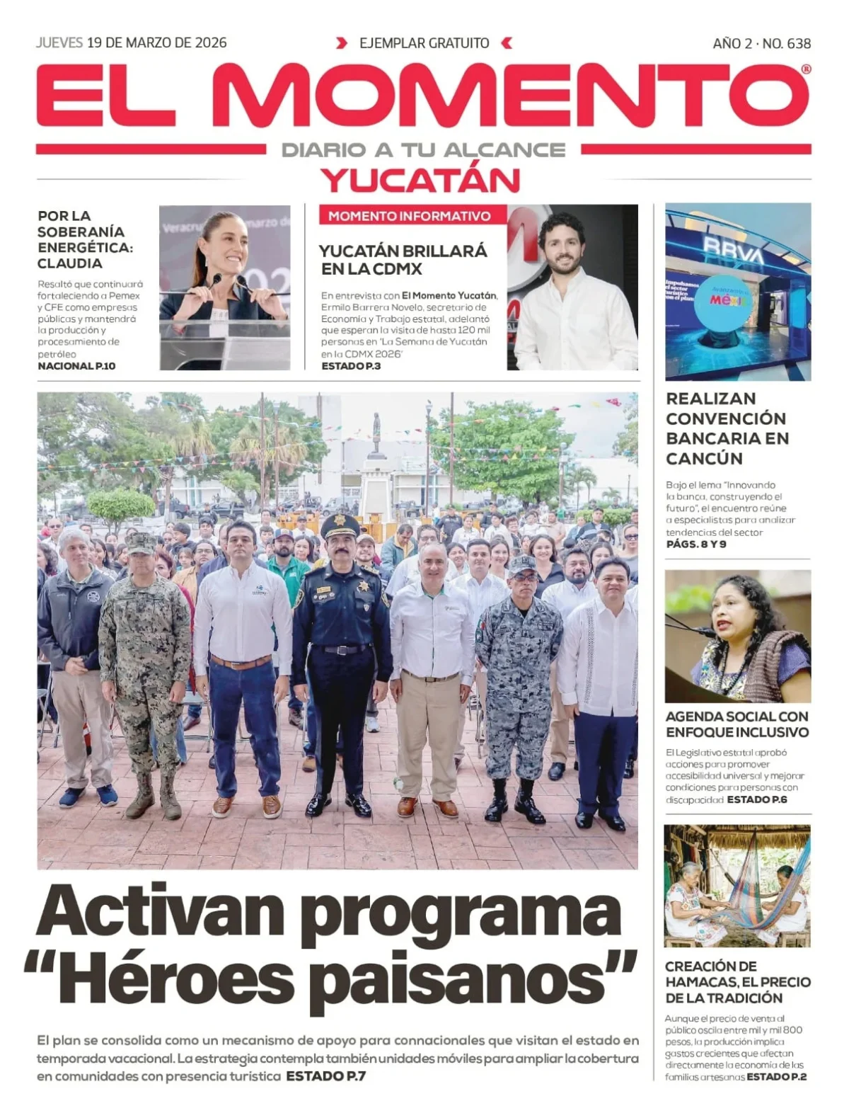 Portada de El Momento Yucatan del jueves, 19 de marzo de 2026