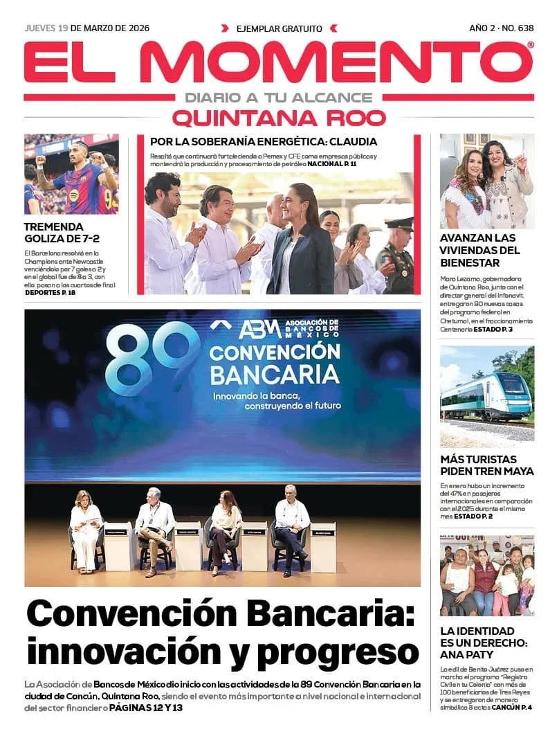 Portada de El Momento Quintana Roo del jueves, 19 de marzo de 2026