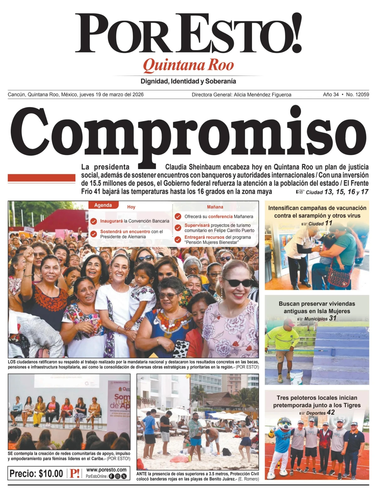 Portada de Por Esto (quintana Roo Cancun) del jueves, 19 de marzo de 2026