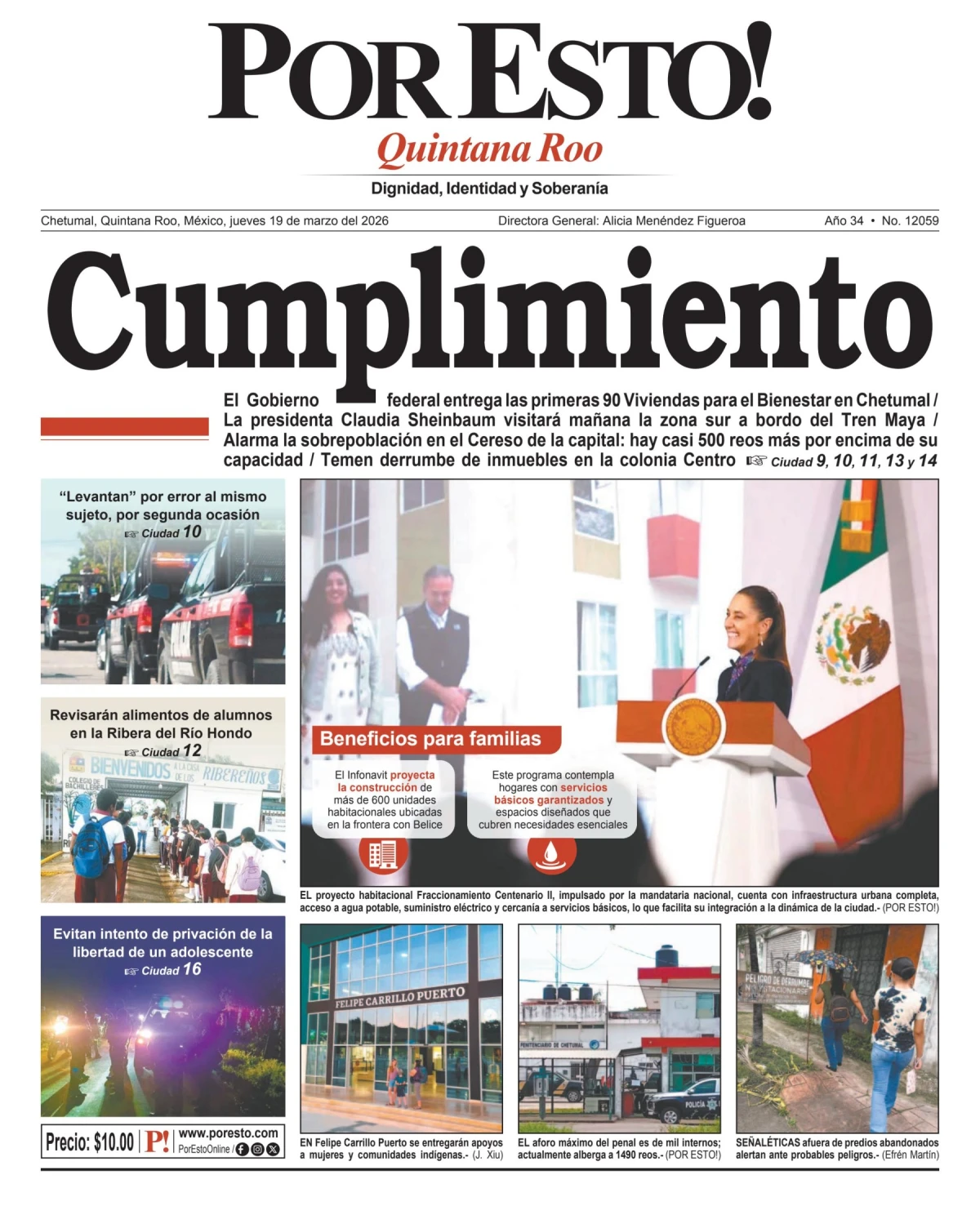Portada de Por Esto (quintana Roo Chetumal) del jueves, 19 de marzo de 2026