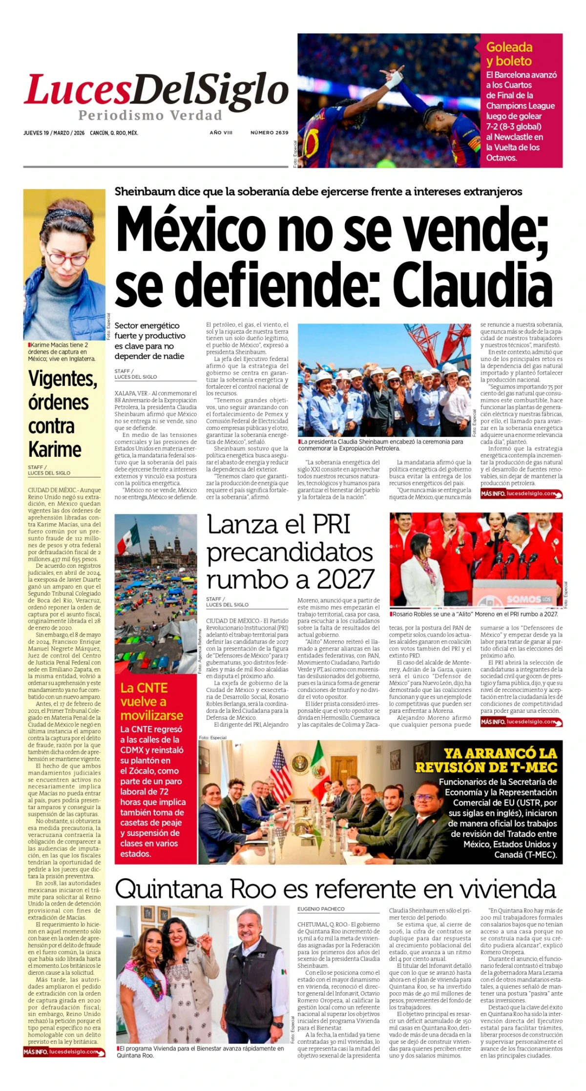 Portada de Luces del Siglo del jueves, 19 de marzo de 2026