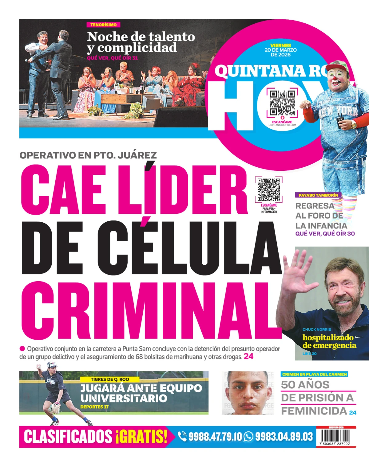 Portada de Quintana Roo Hoy (contraportada)