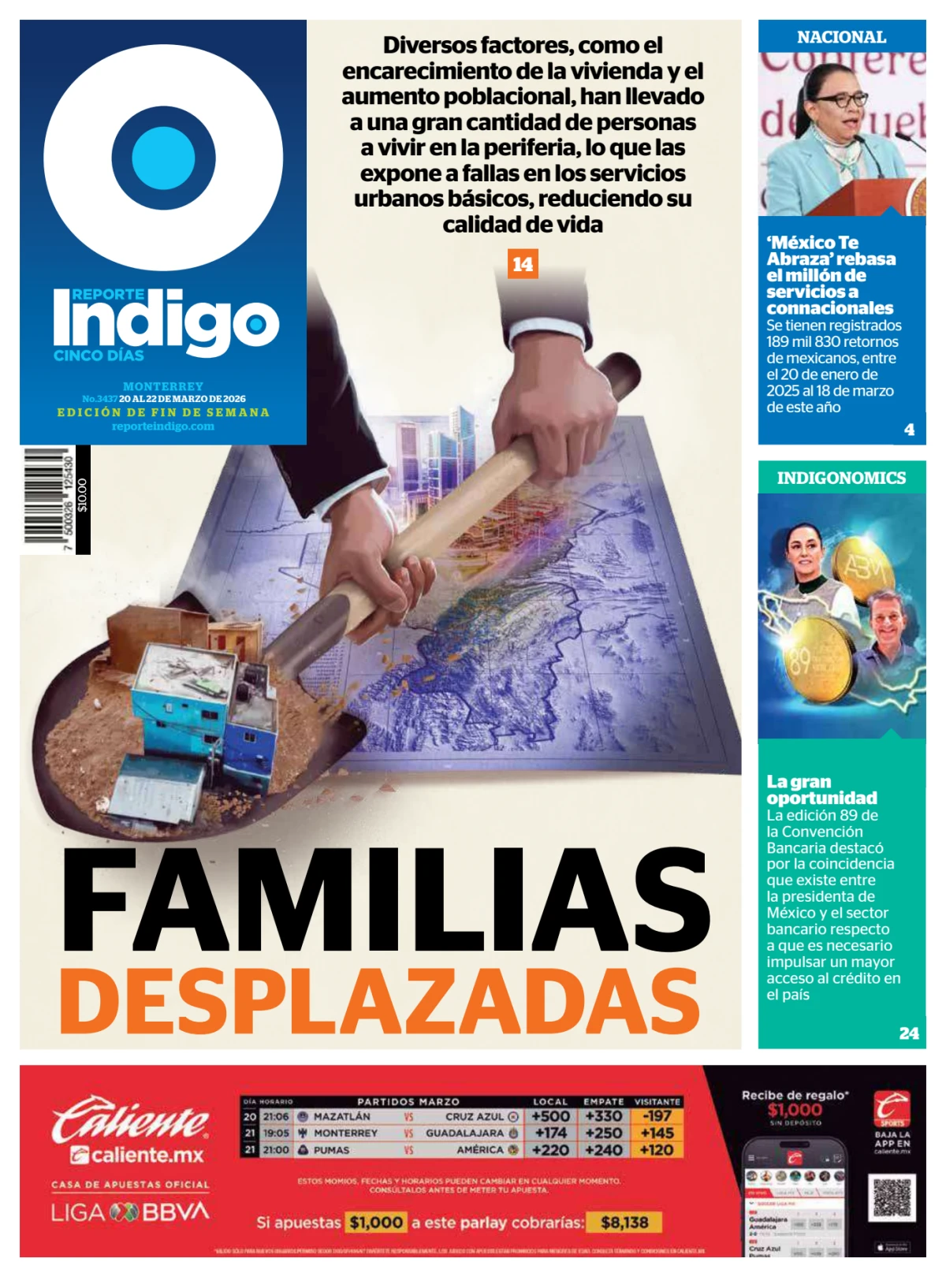 Portada de Reporte Indigo Monterrey del viernes, 20 de marzo de 2026