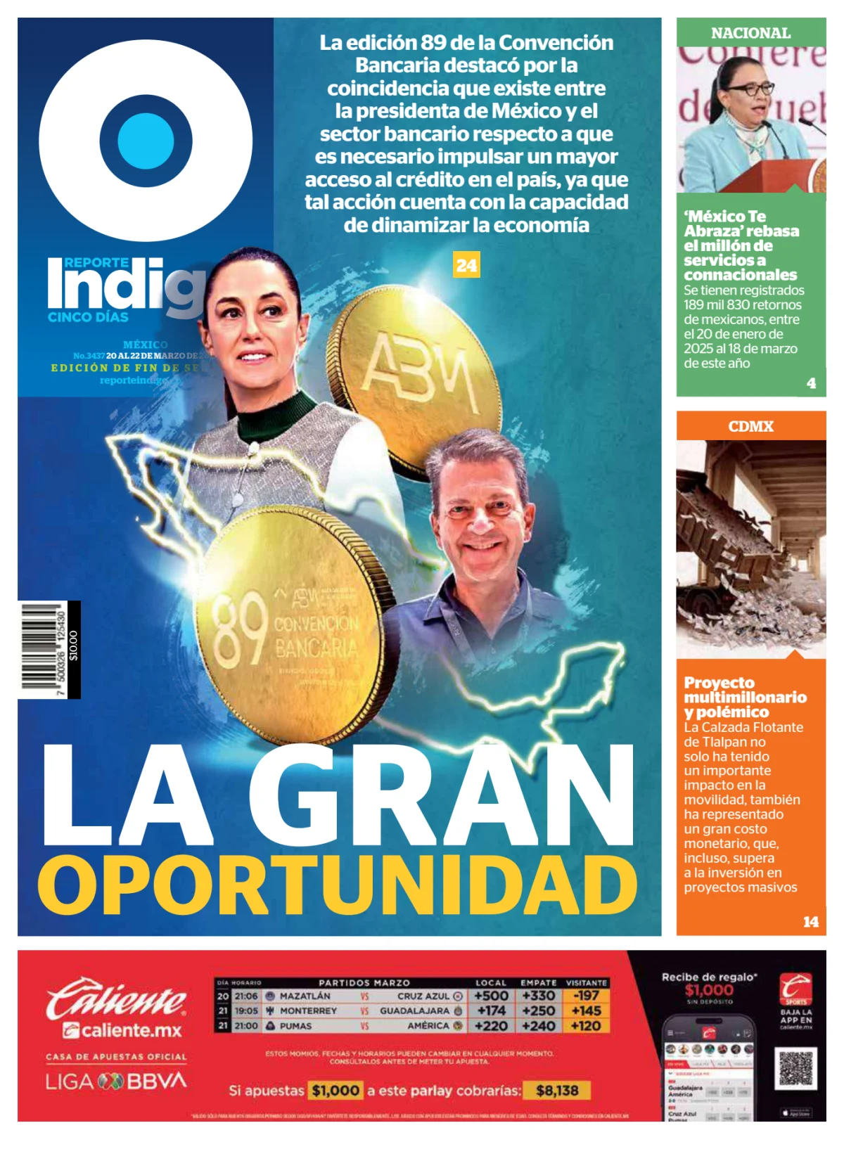 Portada de Reporte Indigo Nacional del viernes, 20 de marzo de 2026