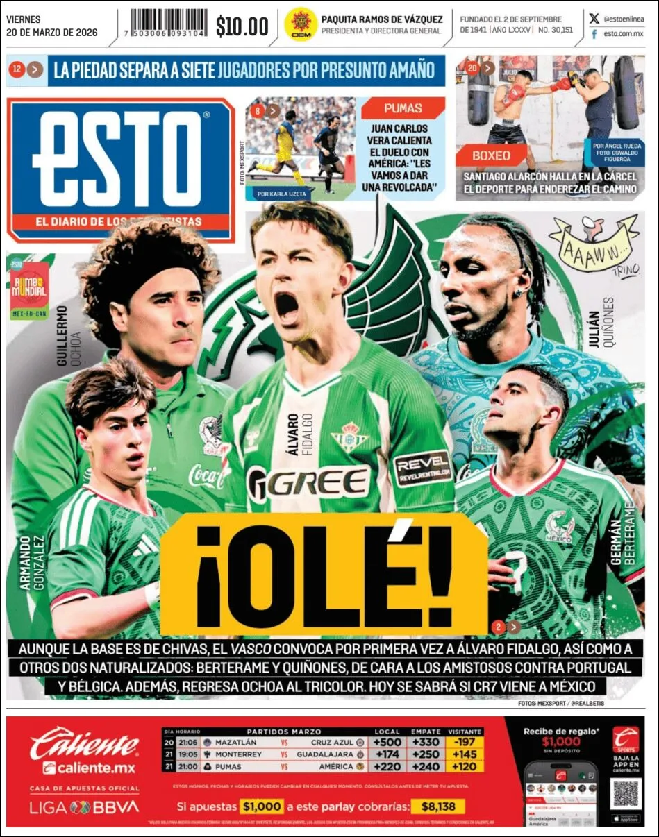 Portada de Esto del viernes, 20 de marzo de 2026