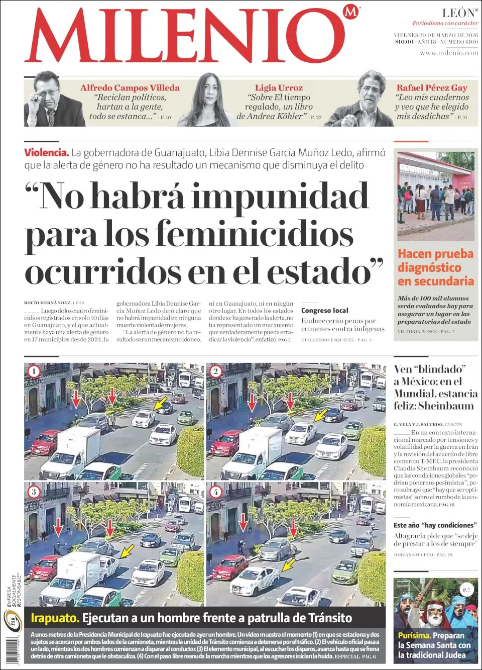 Portada de Milenio Leon del viernes, 20 de marzo de 2026