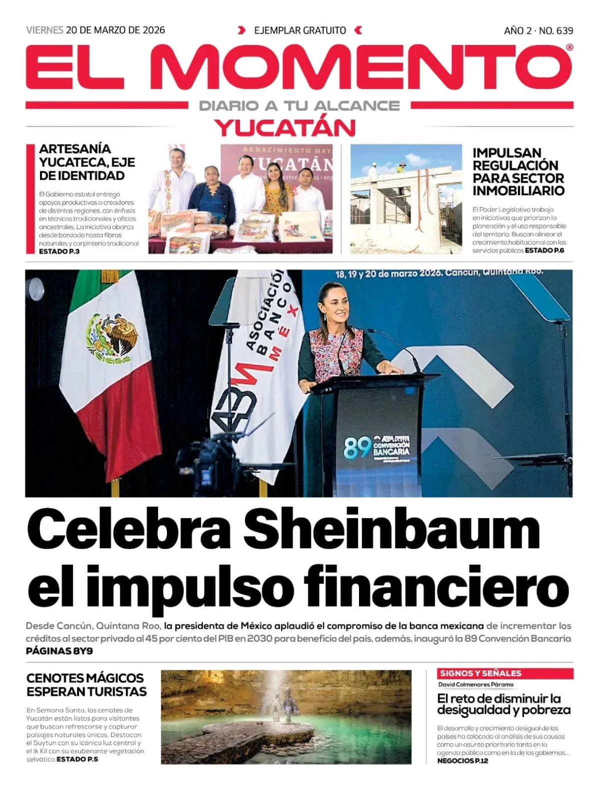Portada de El Momento Yucatan del viernes, 20 de marzo de 2026