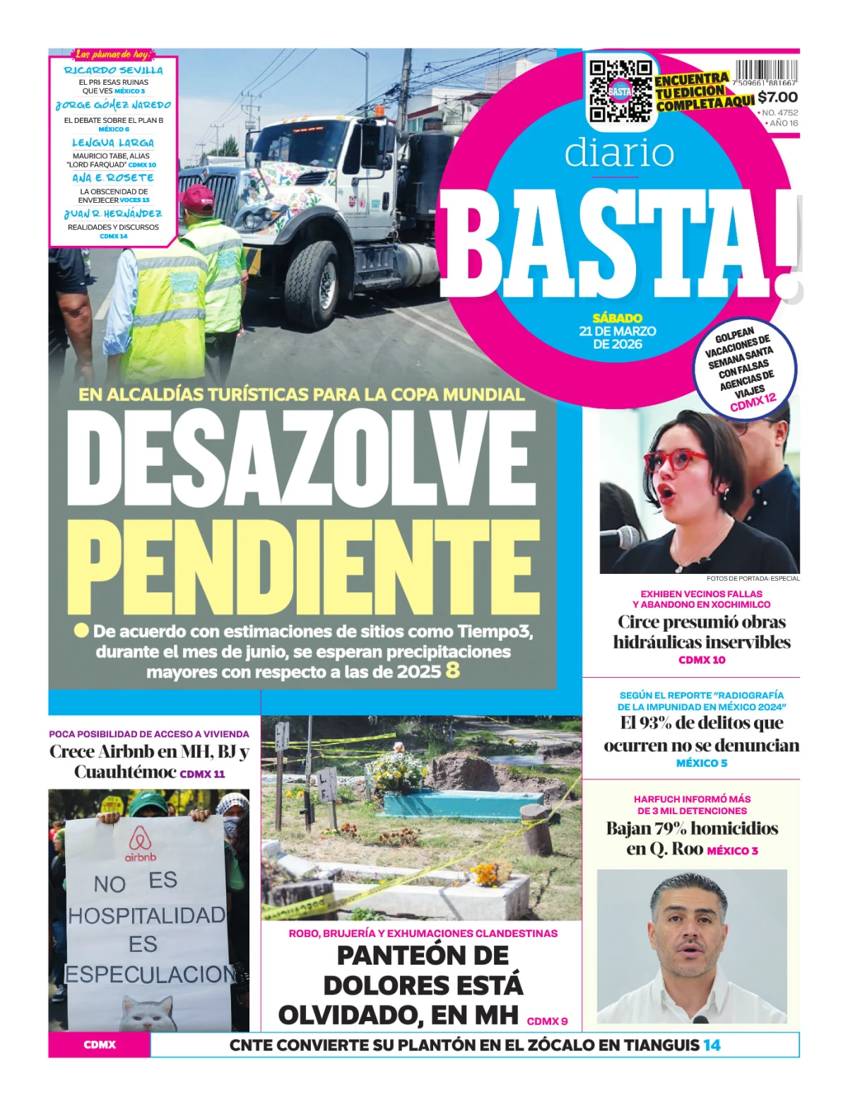 Portada de Basta! (portada) del sábado, 21 de marzo de 2026