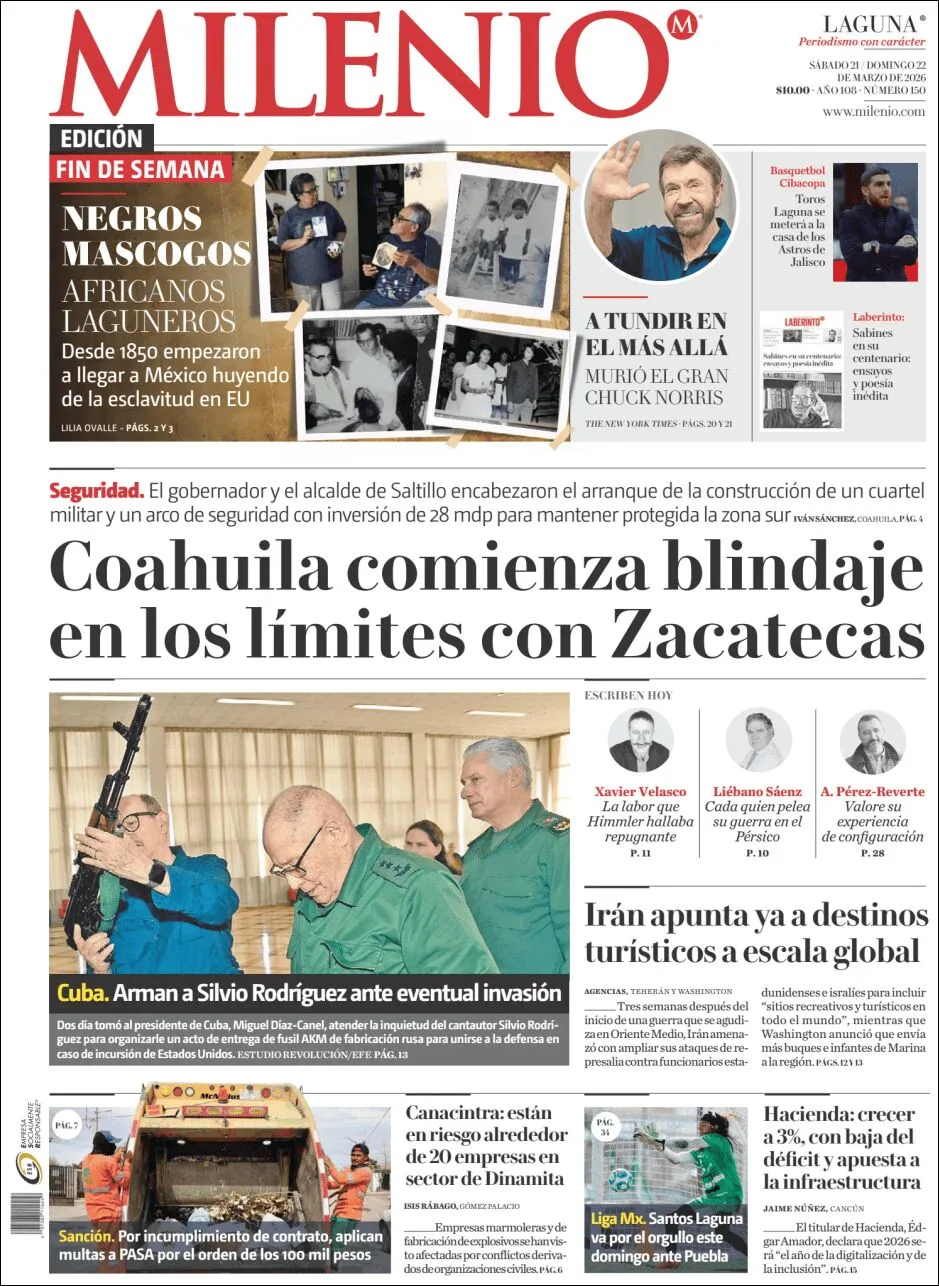 Portada de Milenio Laguna del sábado, 21 de marzo de 2026