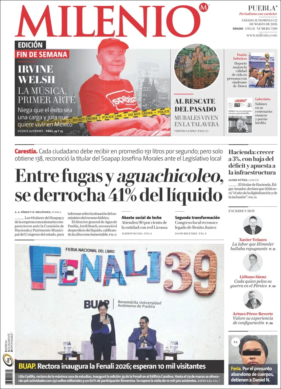 Portada de Milenio Puebla del sábado, 21 de marzo de 2026