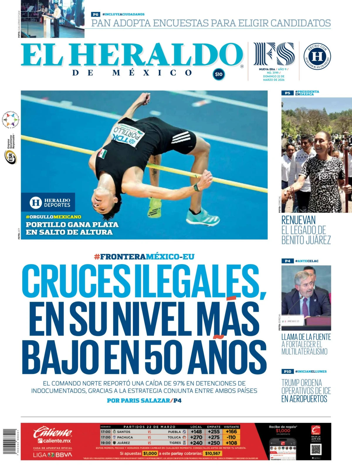 Portada de El Heraldo de Mexico del domingo, 22 de marzo de 2026