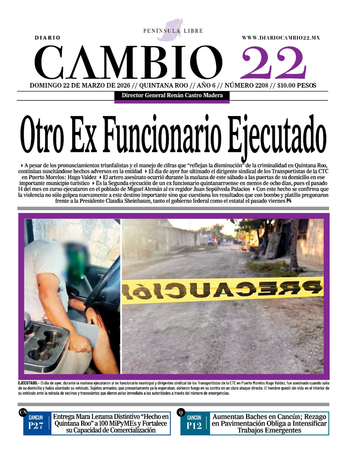 Portada de Diario Cambio 22 (portada) del domingo, 22 de marzo de 2026