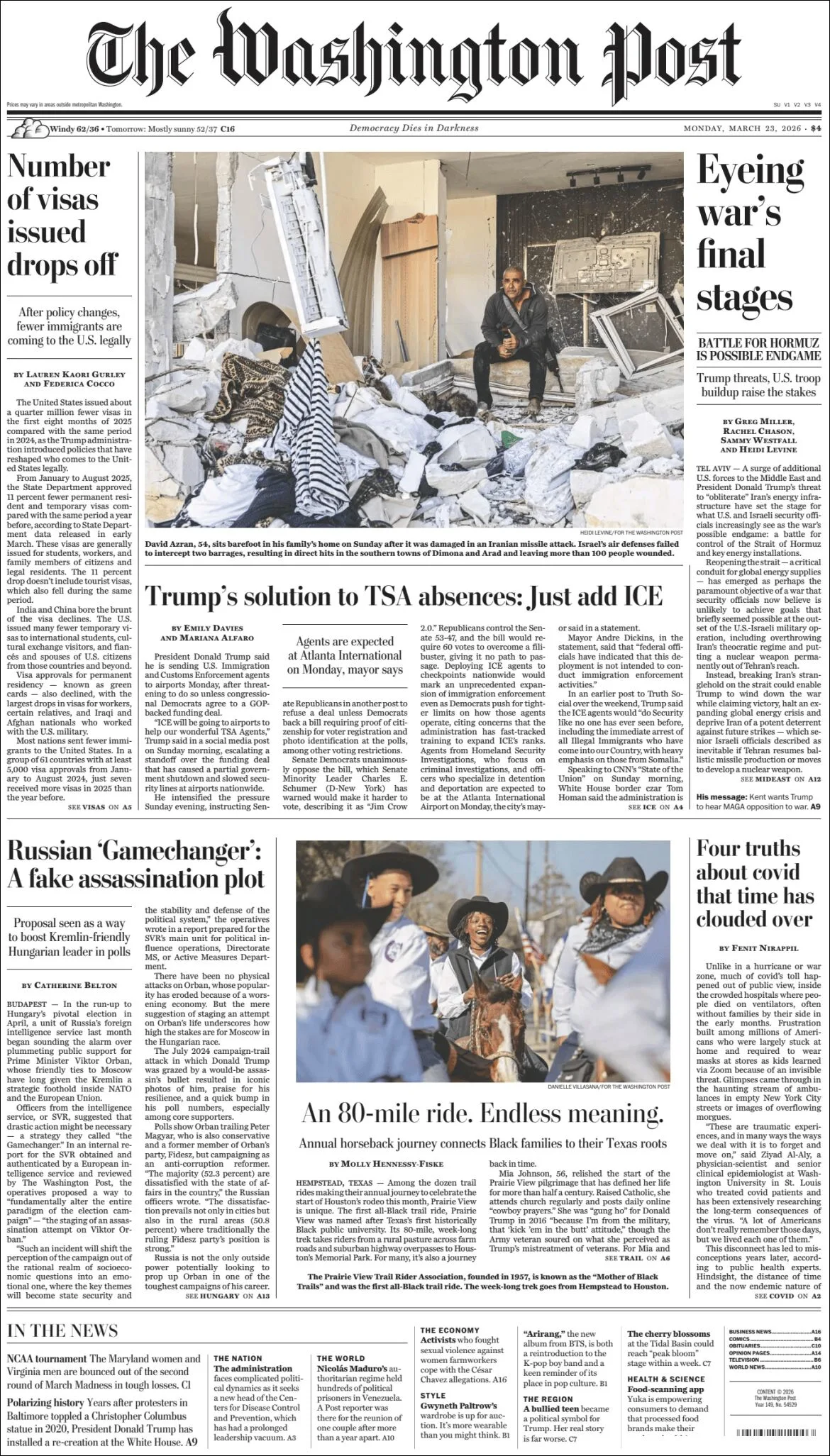Portada de The Washington Post del lunes, 23 de marzo de 2026