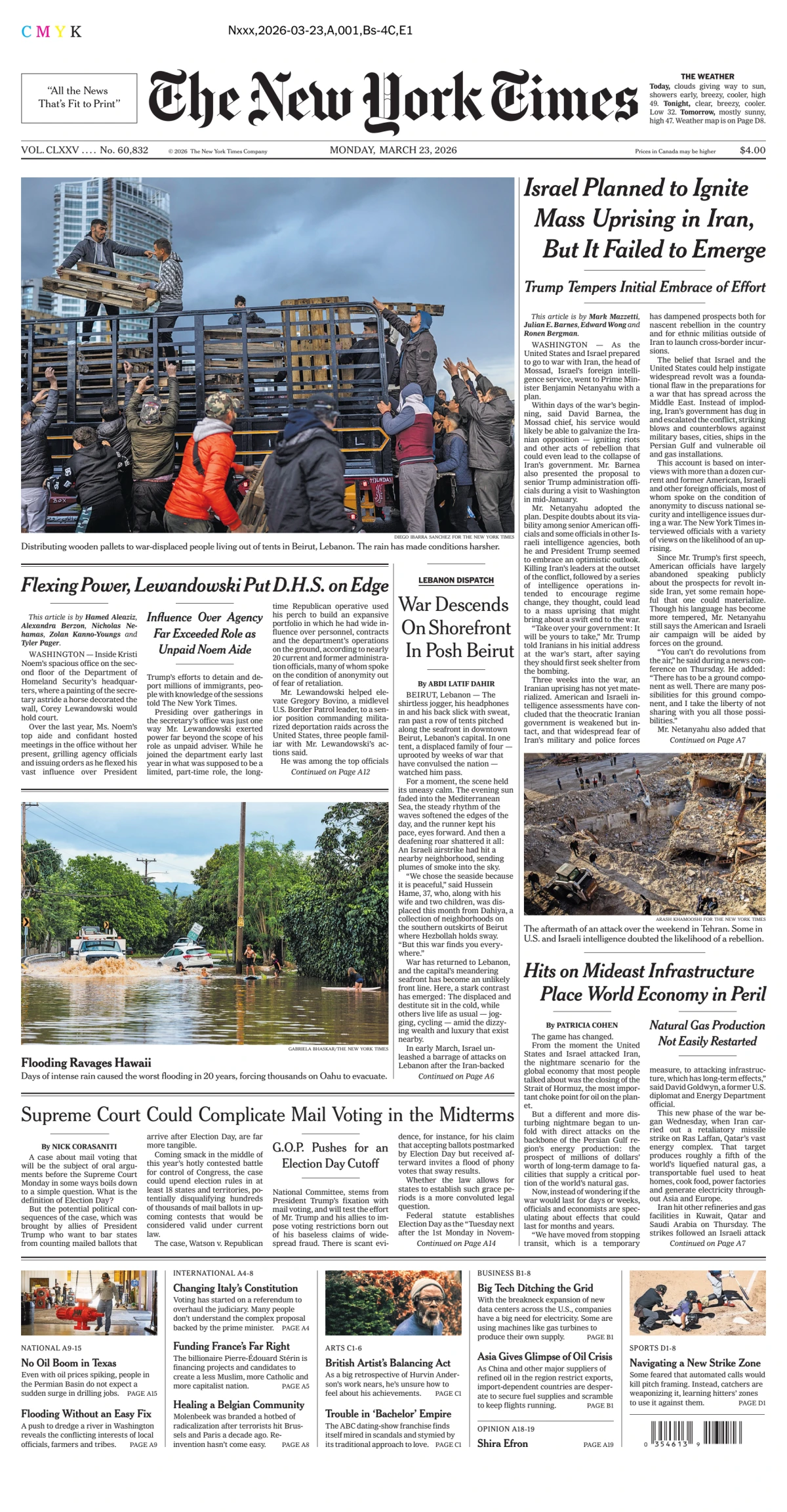 Portada de The New York Times (new York) del lunes, 23 de marzo de 2026