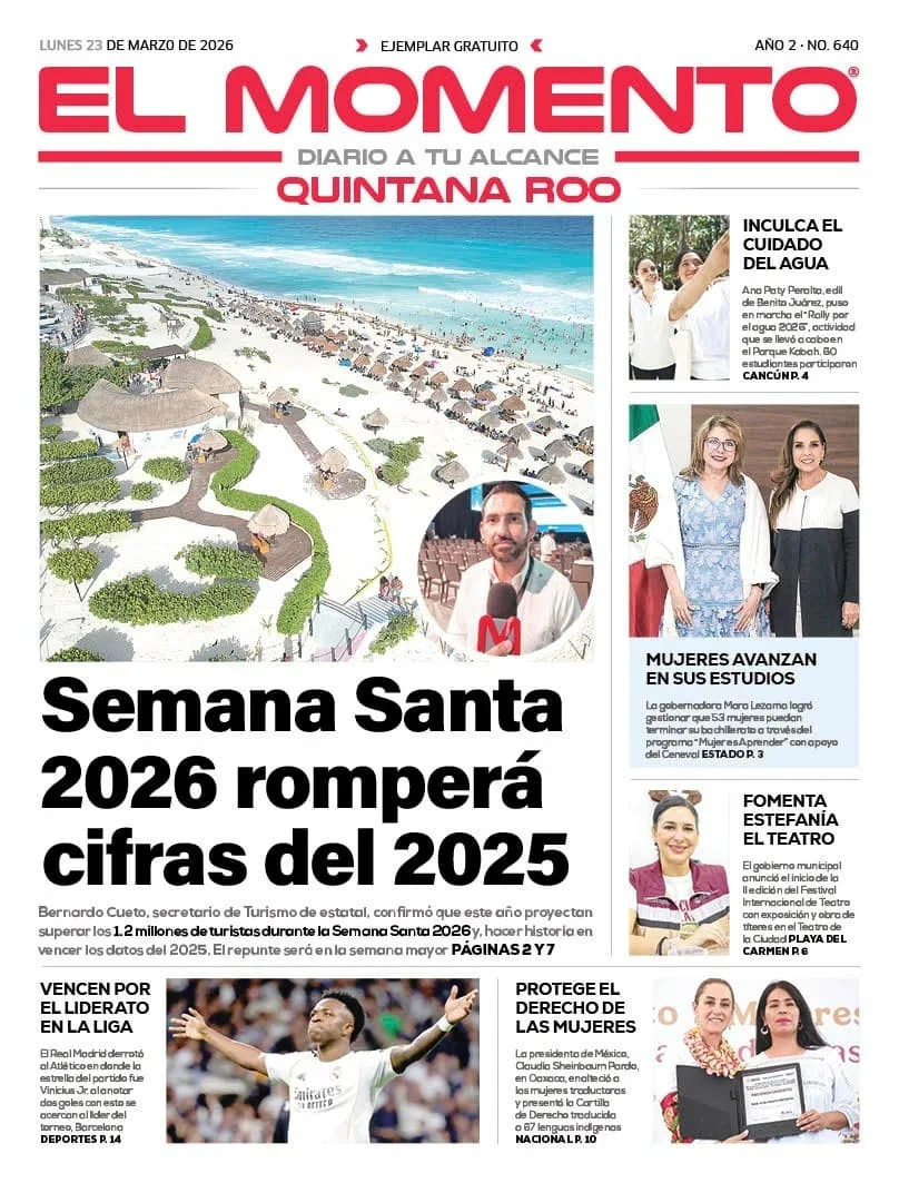 Portada de El Momento Quintana Roo del lunes, 23 de marzo de 2026