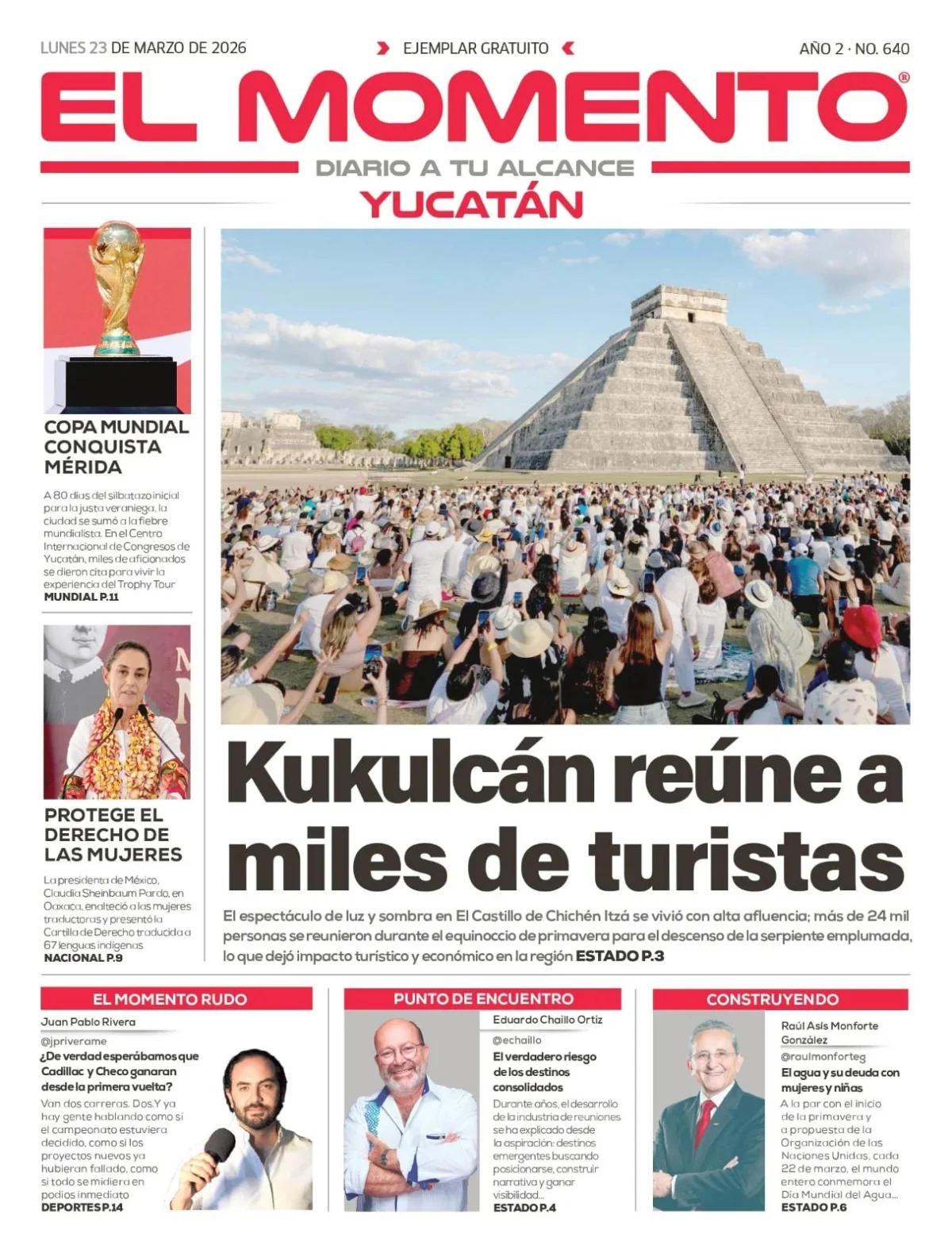 Portada de El Momento Yucatan del lunes, 23 de marzo de 2026