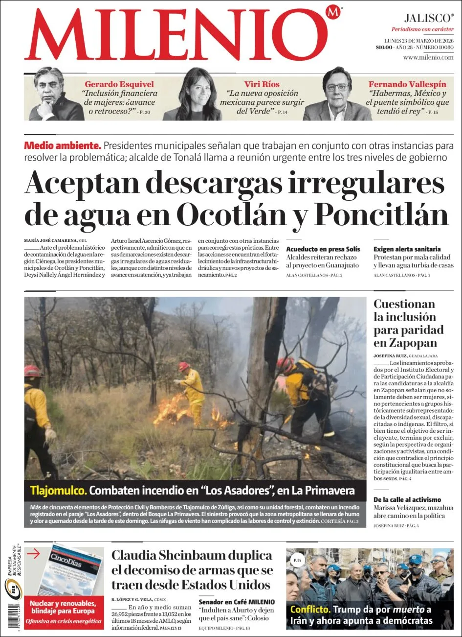 Portada de Milenio Jalisco del lunes, 23 de marzo de 2026