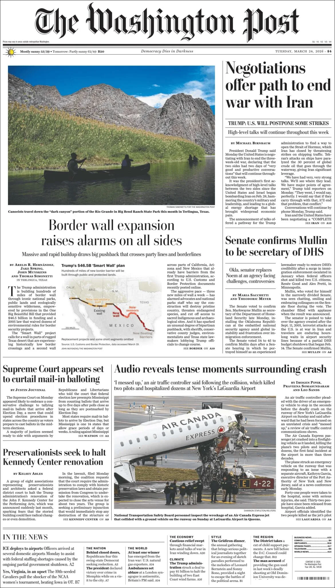 Portada de The Washington Post del martes, 24 de marzo de 2026